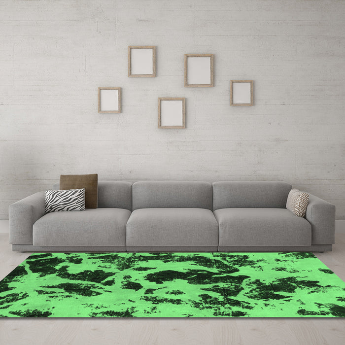 Machine Washable Abstract Emerald Green Modern Area Rugs in a Living Room,, wshabs1190emgrn