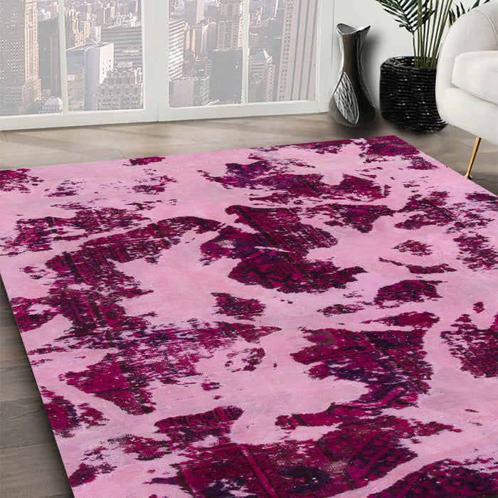 Abstract Hot Pink Modern Rug in Family Room, abs1190