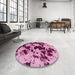 Round Abstract Hot Pink Modern Rug in a Office, abs1190