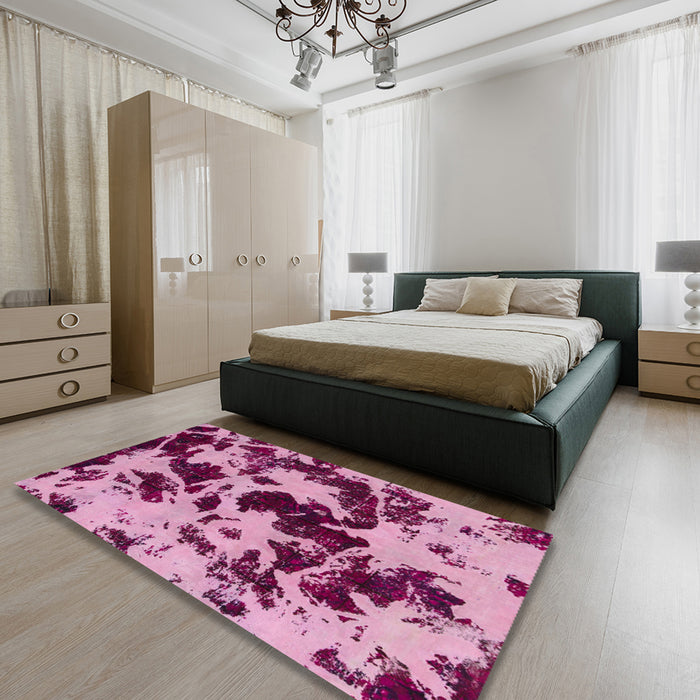 Abstract Hot Pink Modern Rug in a Bedroom, abs1190
