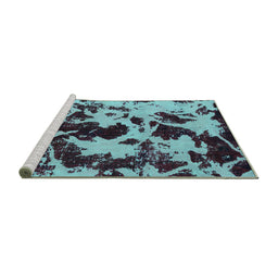 Sideview of Machine Washable Abstract Turquoise Modern Area Rugs, wshabs1190turq