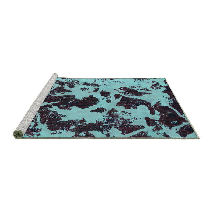 Sideview of Machine Washable Abstract Turquoise Modern Area Rugs, wshabs1190turq