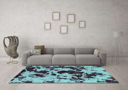 Machine Washable Abstract Turquoise Modern Area Rugs in a Living Room,, wshabs1190turq