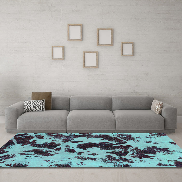 Machine Washable Abstract Turquoise Modern Area Rugs in a Living Room,, wshabs1190turq