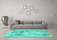 Machine Washable Abstract Turquoise Modern Rug, wshabs1191turq