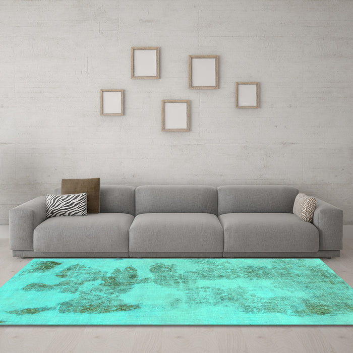 Machine Washable Abstract Turquoise Modern Area Rugs in a Living Room,, wshabs1191turq