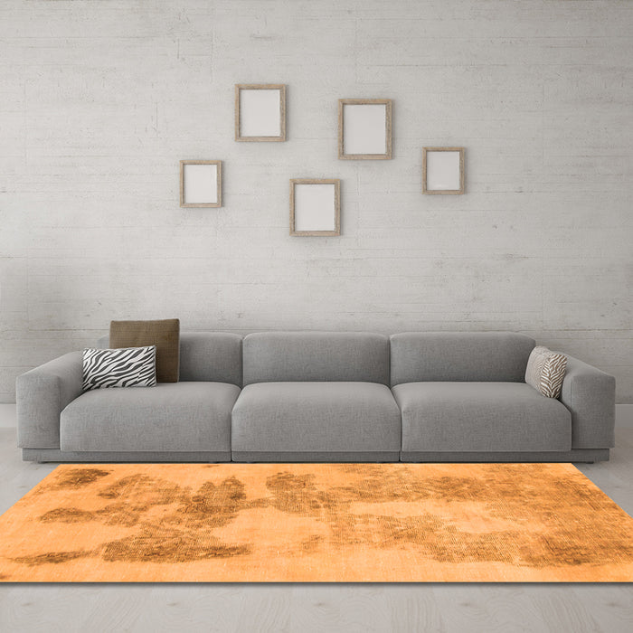 Machine Washable Abstract Orange Modern Area Rugs in a Living Room, wshabs1191org