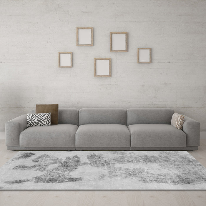 Machine Washable Abstract Gray Modern Rug in a Living Room,, wshabs1191gry