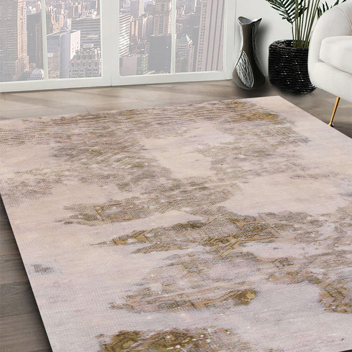 Abstract Camel Brown Modern Rug in Family Room, abs1191