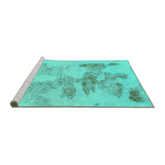 Sideview of Machine Washable Abstract Turquoise Modern Area Rugs, wshabs1191turq
