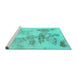 Sideview of Machine Washable Abstract Turquoise Modern Area Rugs, wshabs1191turq