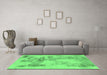 Machine Washable Abstract Emerald Green Modern Area Rugs in a Living Room,, wshabs1191emgrn