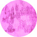Round Machine Washable Abstract Pink Modern Rug, wshabs1191pnk