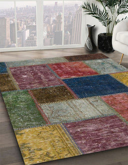 Machine Washable Abstract Khaki Green Rug in a Family Room, wshabs1192