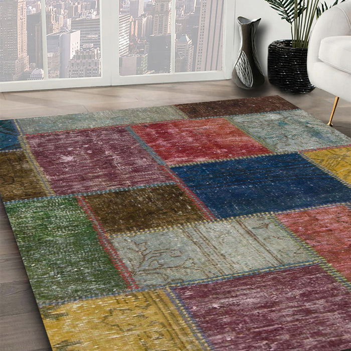 Machine Washable Abstract Khaki Green Rug in a Family Room, wshabs1192