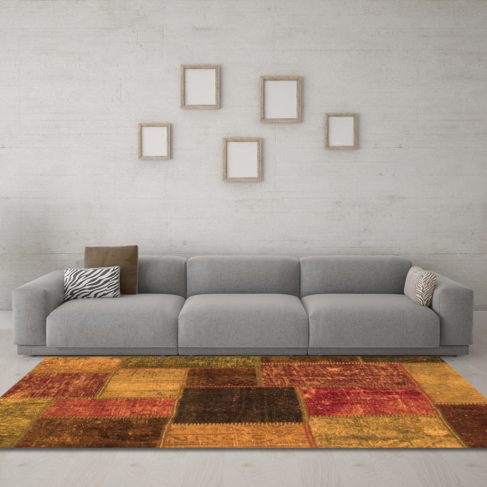 Machine Washable Abstract Orange Modern Area Rugs in a Living Room, wshabs1192org