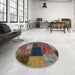Round Machine Washable Abstract Khaki Green Rug in a Office, wshabs1192