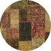 Round Machine Washable Abstract Brown Modern Rug, wshabs1192brn