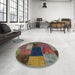 Round Abstract Khaki Green Modern Rug in a Office, abs1192