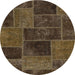 Round Abstract Bakers Brown Patchwork Rug, abs1193