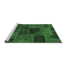 Sideview of Machine Washable Patchwork Emerald Green Transitional Area Rugs, wshabs1193emgrn
