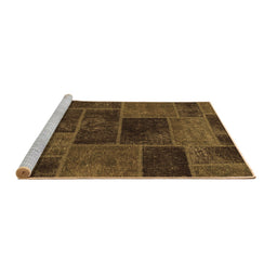 Sideview of Machine Washable Patchwork Brown Transitional Rug, wshabs1193brn