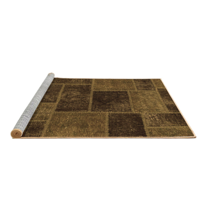 Sideview of Machine Washable Patchwork Brown Transitional Rug, wshabs1193brn