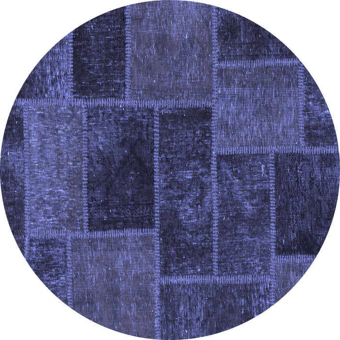 Round Machine Washable Patchwork Blue Transitional Rug, wshabs1193blu