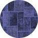 Round Machine Washable Patchwork Blue Transitional Rug, wshabs1193blu