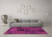 Machine Washable Patchwork Pink Transitional Rug, wshabs1193pnk