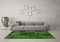 Machine Washable Patchwork Green Transitional Rug, wshabs1193grn