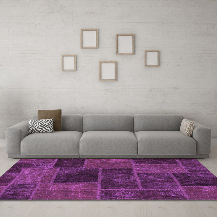 Machine Washable Patchwork Purple Transitional Area Rugs in a Living Room, wshabs1193pur