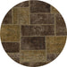 Round Machine Washable Abstract Bakers Brown Rug, wshabs1193