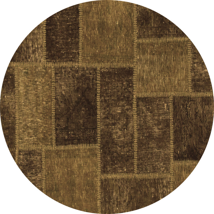 Round Machine Washable Patchwork Brown Transitional Rug, wshabs1193brn
