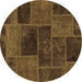 Round Machine Washable Patchwork Brown Transitional Rug, wshabs1193brn