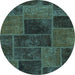 Round Patchwork Light Blue Transitional Rug, abs1193lblu