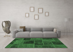 Machine Washable Patchwork Emerald Green Transitional Area Rugs in a Living Room,, wshabs1193emgrn