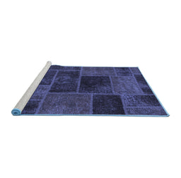 Sideview of Machine Washable Patchwork Blue Transitional Rug, wshabs1193blu