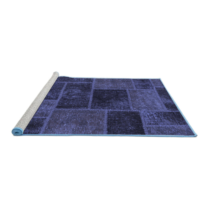 Sideview of Machine Washable Patchwork Blue Transitional Rug, wshabs1193blu