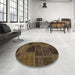 Round Abstract Bakers Brown Patchwork Rug in a Office, abs1193