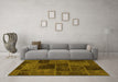Machine Washable Patchwork Yellow Transitional Rug in a Living Room, wshabs1193yw