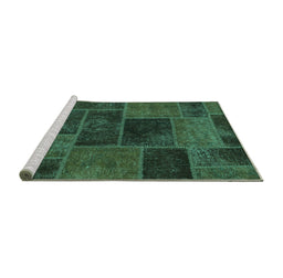 Sideview of Machine Washable Patchwork Turquoise Transitional Area Rugs, wshabs1193turq