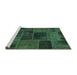 Sideview of Machine Washable Patchwork Turquoise Transitional Area Rugs, wshabs1193turq