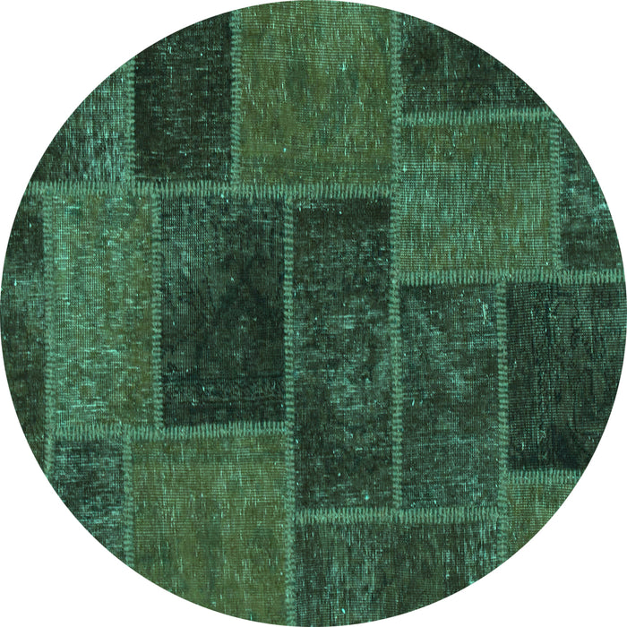 Round Machine Washable Patchwork Turquoise Transitional Area Rugs, wshabs1193turq