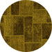 Round Machine Washable Patchwork Yellow Transitional Rug, wshabs1193yw