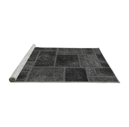 Sideview of Machine Washable Patchwork Gray Transitional Rug, wshabs1193gry