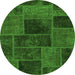 Round Machine Washable Patchwork Green Transitional Area Rugs, wshabs1193grn