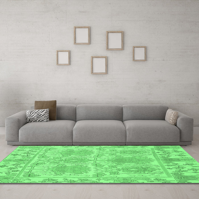 Machine Washable Abstract Emerald Green Modern Area Rugs in a Living Room,, wshabs1194emgrn