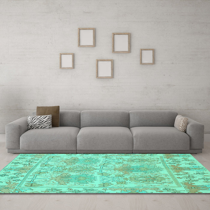 Machine Washable Abstract Turquoise Modern Area Rugs in a Living Room,, wshabs1194turq