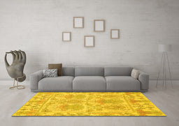 Machine Washable Abstract Yellow Modern Rug in a Living Room, wshabs1194yw
